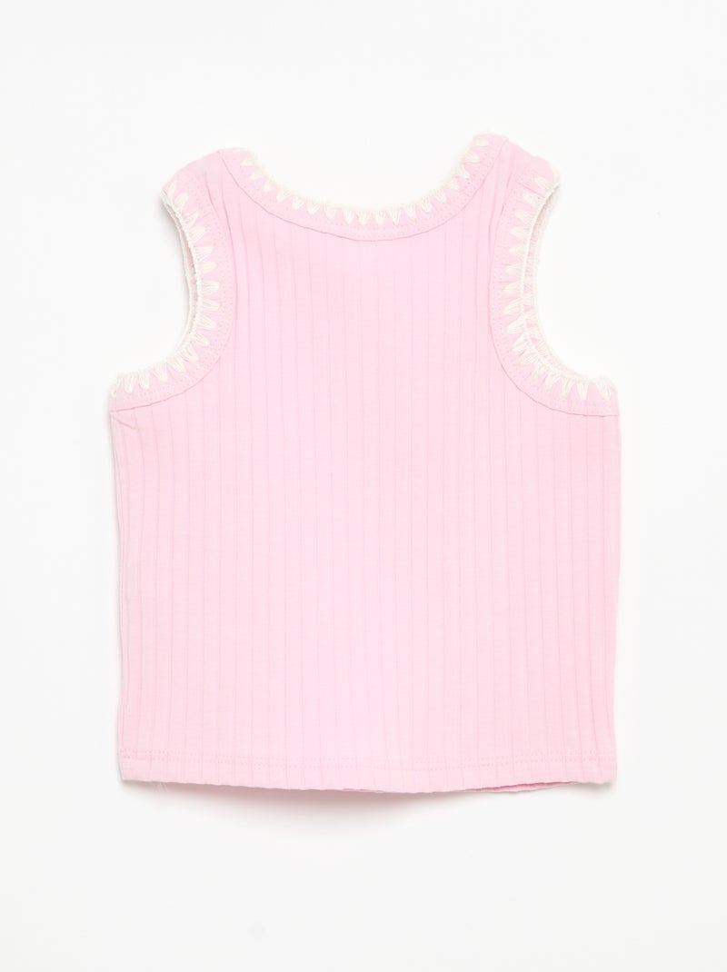 Débardeur en rib avec broderies aux emmanchures Rose - Kiabi