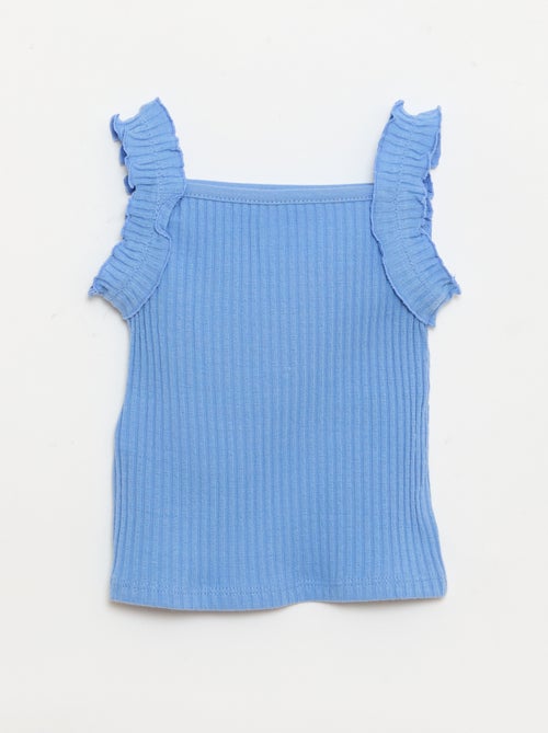 Débardeur en rib pointelle avec bretelles volantées - Kiabi