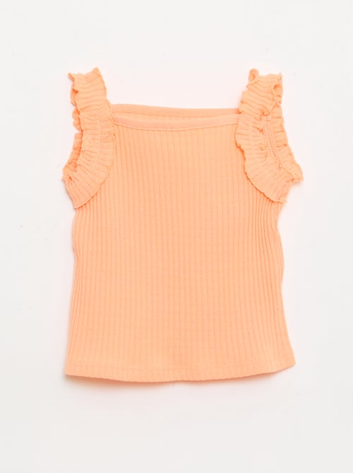 Débardeur en rib pointelle avec bretelles volantées - Kiabi