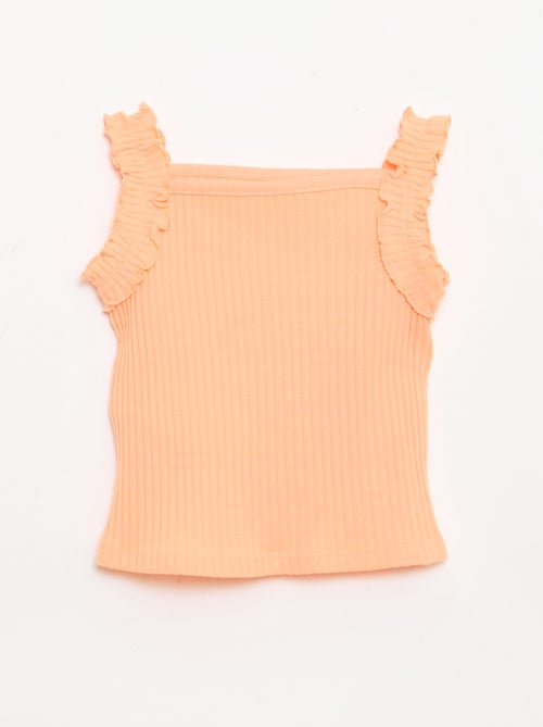 Débardeur en rib pointelle avec bretelles volantées - Kiabi