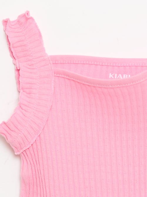 Débardeur en rib pointelle avec bretelles volantées - Kiabi