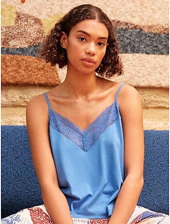 Débardeur en satin de couleur bleu indigo