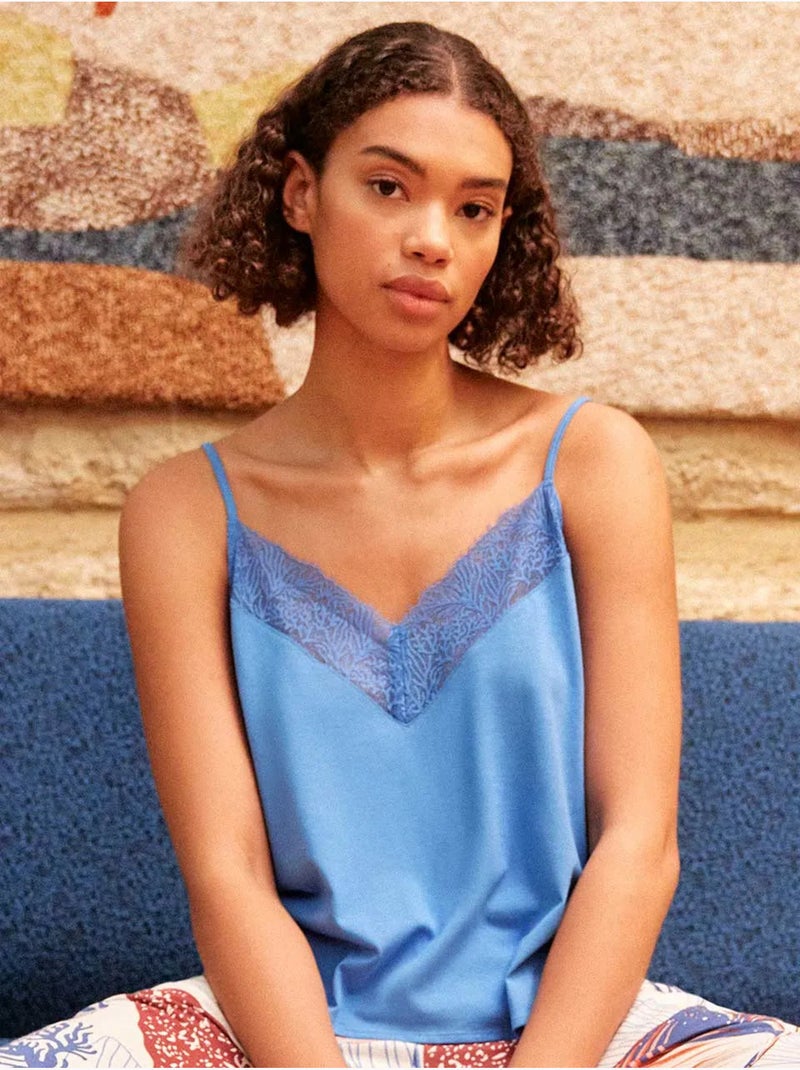 Débardeur en satin de couleur bleu indigo Bleu - Kiabi