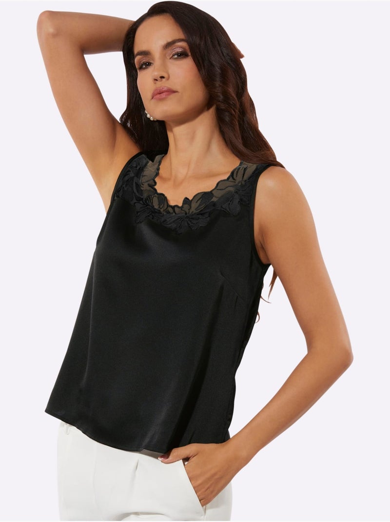 Débardeur En Satin élégant - Taille Standard - Helline Noir - Kiabi