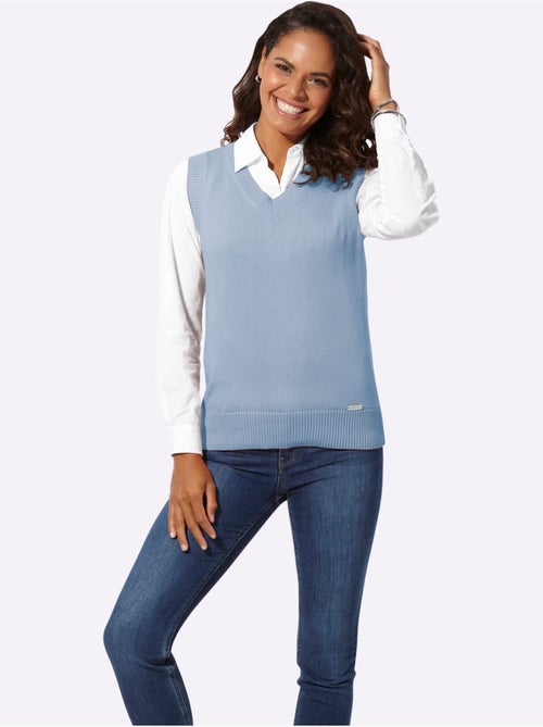 Débardeur en tricot à col V avec finitions côtelées - Taille standard - Witt - Kiabi Débardeur en tricot à col V avec finitions côtelées - Taille standard - Witt - Kiabi