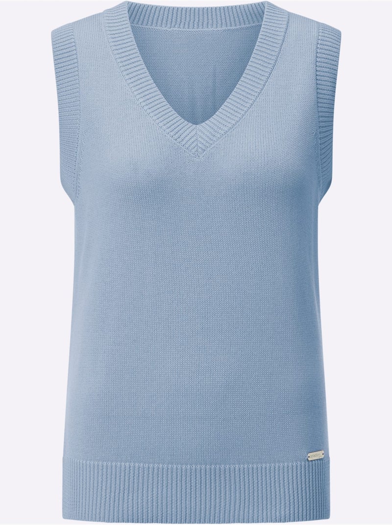 Débardeur en tricot à col V avec finitions côtelées - Taille standard - Witt Bleu ciel - Kiabi