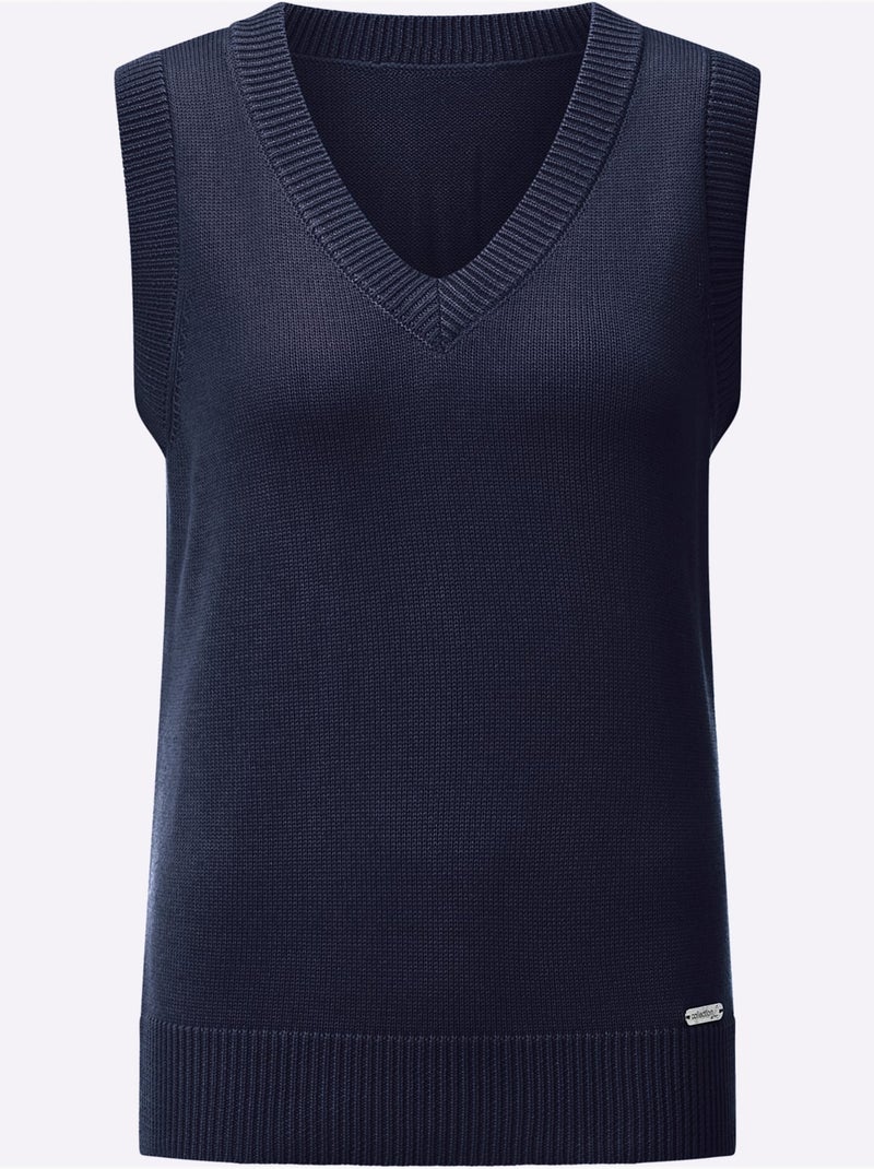 Débardeur en tricot à col V et finitions côtelées - Taille standard - Witt Bleu marine - Kiabi