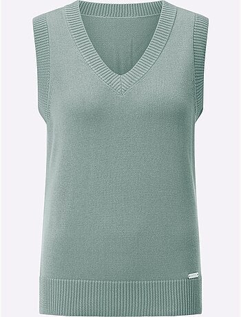 Débardeur en tricot avec col V et finitions côtelées - Taille standard - Witt