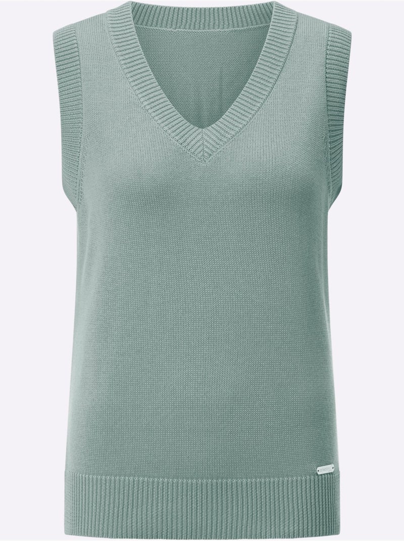 Débardeur en tricot à col V et finitions côtelées - Taille standard - Witt Menthe - Kiabi