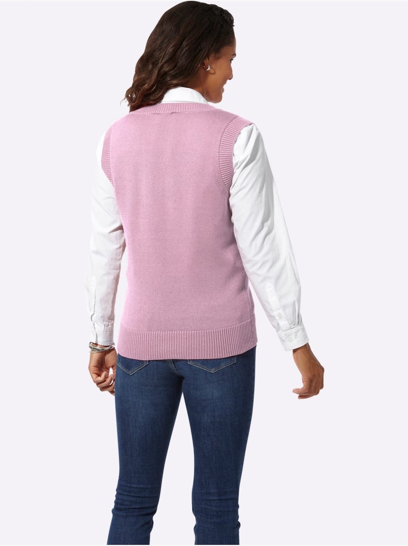 Débardeur en tricot à col V et finitions côtelées - Taille standard - Witt Rose - Kiabi