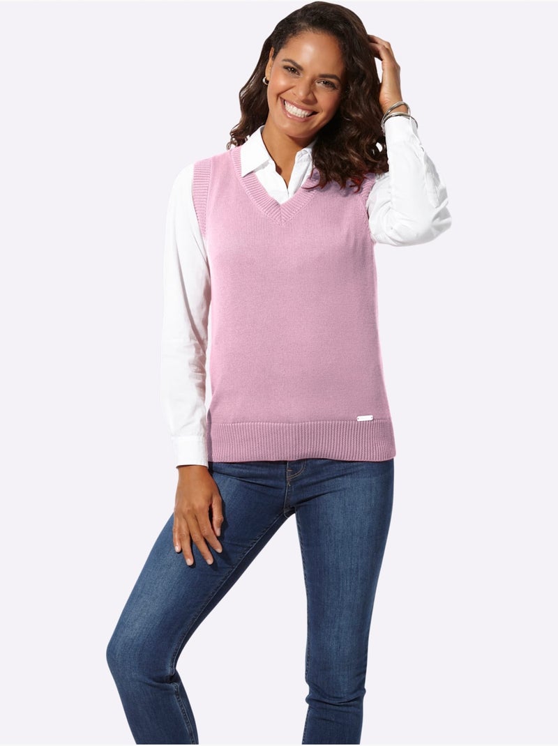 Débardeur en tricot à col V et finitions côtelées - Taille standard - Witt Rose - Kiabi