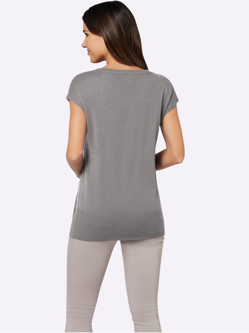 Débardeur en tricot à encolure U et ourlet côtelé - Taille standard - Moda Vilona Gris foncé - Kiabi