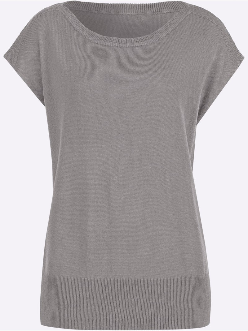 Débardeur en tricot à encolure U et ourlet côtelé - Taille standard - Moda Vilona Gris foncé - Kiabi