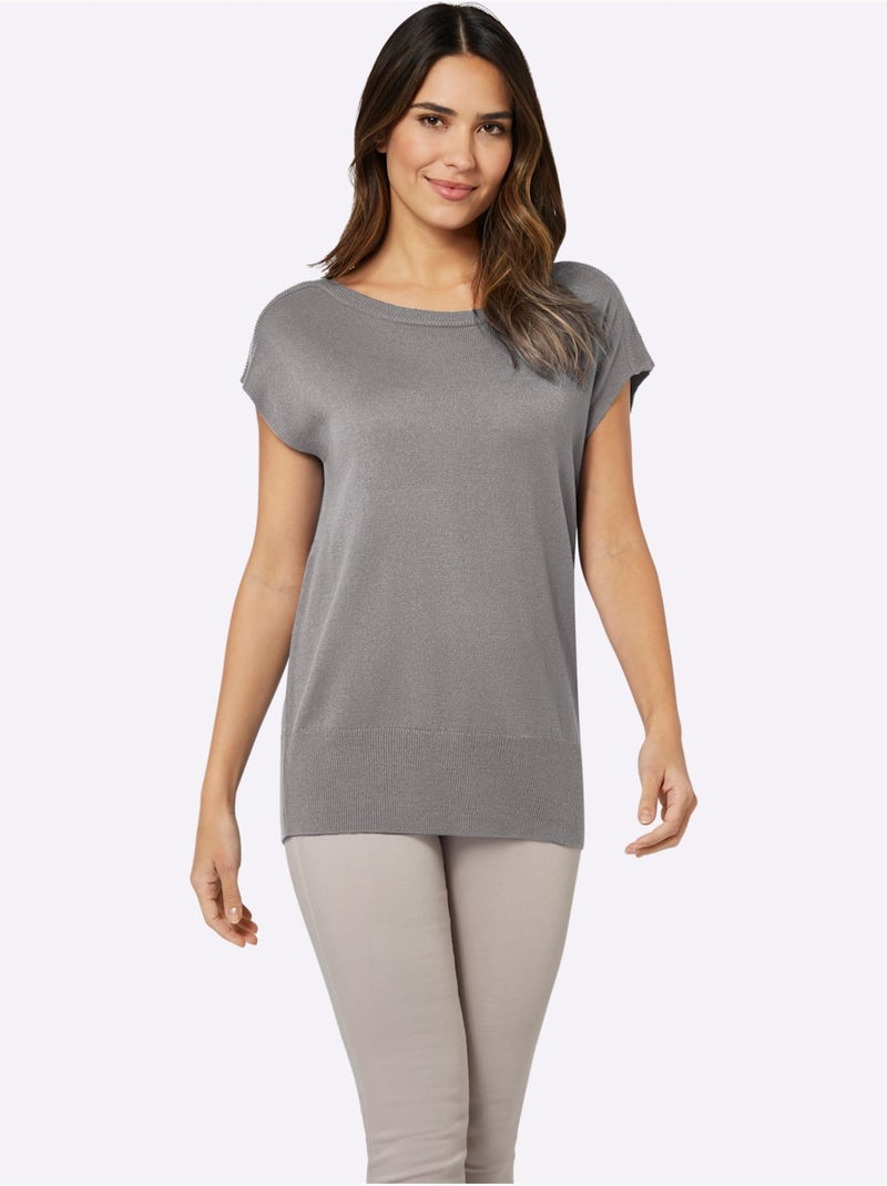 Débardeur en tricot à encolure U et ourlet côtelé - Taille standard - Moda Vilona Gris foncé - Kiabi