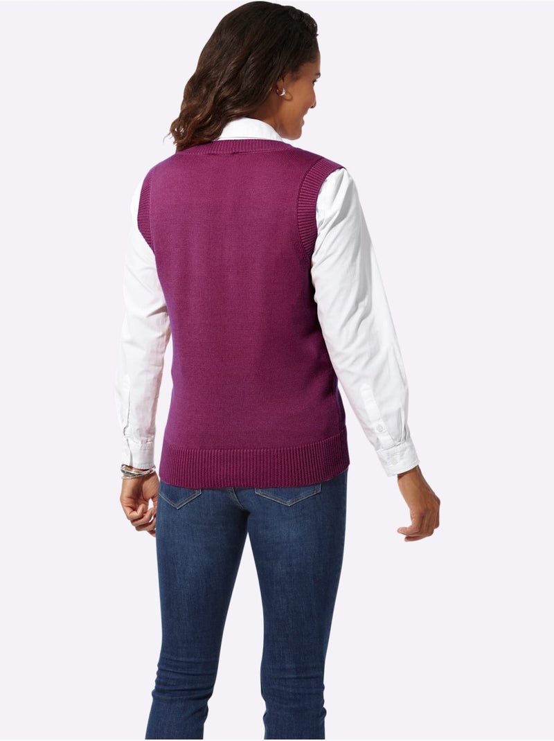 Débardeur en tricot avec col V et emmanchures côtelées - Taille standard - Witt Rose fushia - Kiabi