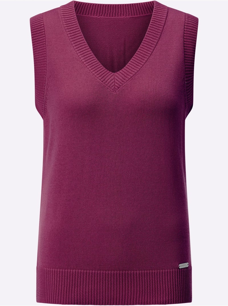 Débardeur en tricot avec col V et emmanchures côtelées - Taille standard - Witt Rose fushia - Kiabi