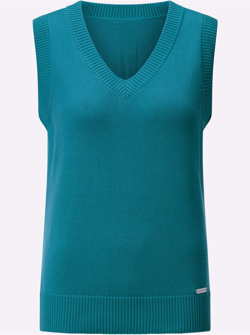 Débardeur en tricot avec col V et finitions côtelées - Taille standard - Witt Bleu pétrole - Kiabi