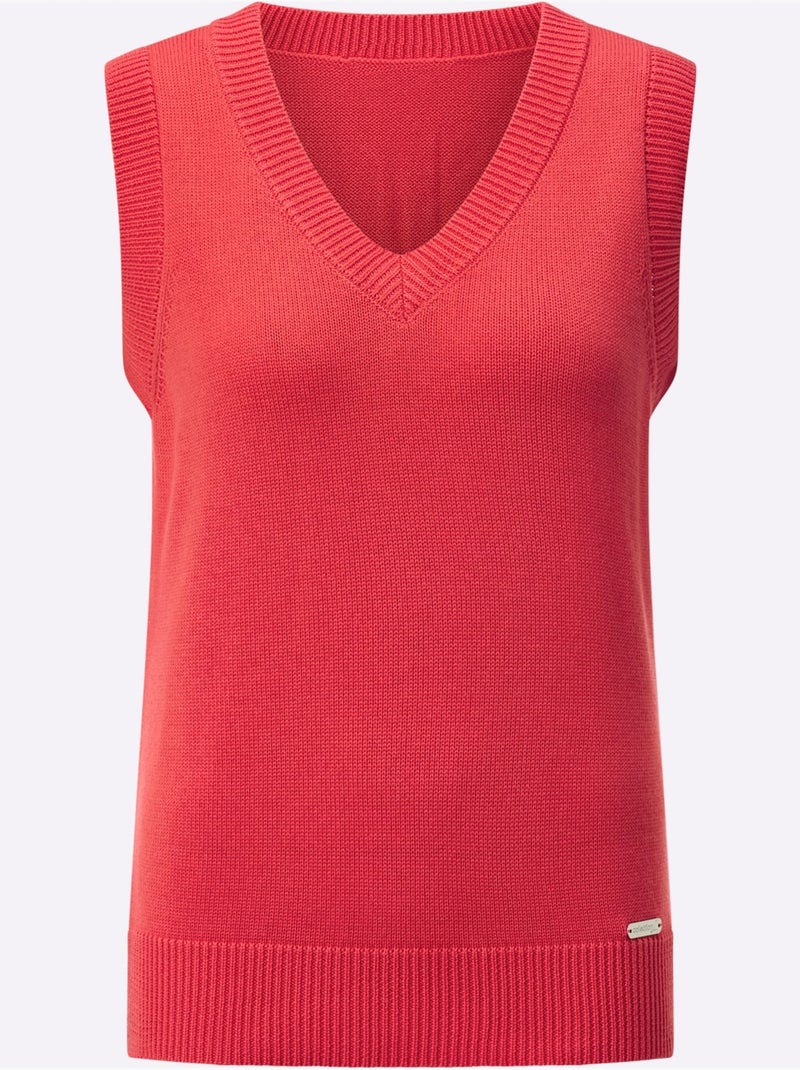 Débardeur en tricot avec col V et finitions côtelées - Taille standard - Witt Corail - Kiabi