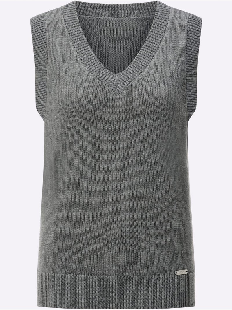 Débardeur en tricot avec col V et finitions côtelées - Taille standard - Witt Gris chiné - Kiabi