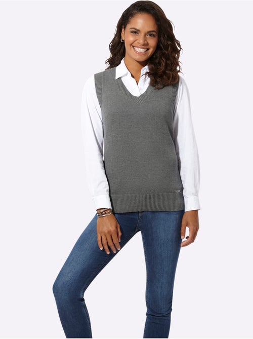 Débardeur en tricot avec col V et finitions côtelées - Taille standard - Witt - Kiabi Débardeur en tricot avec col V et finitions côtelées - Taille standard - Witt - Kiabi