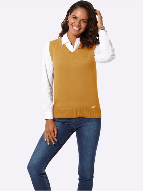 Débardeur en tricot avec col V et finitions côtelées - Taille standard - Witt - Kiabi