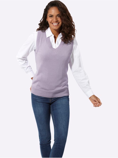 Débardeur en tricot avec col V et finitions côtelées - Taille standard - Witt - Kiabi Débardeur en tricot avec col V et finitions côtelées - Taille standard - Witt - Kiabi