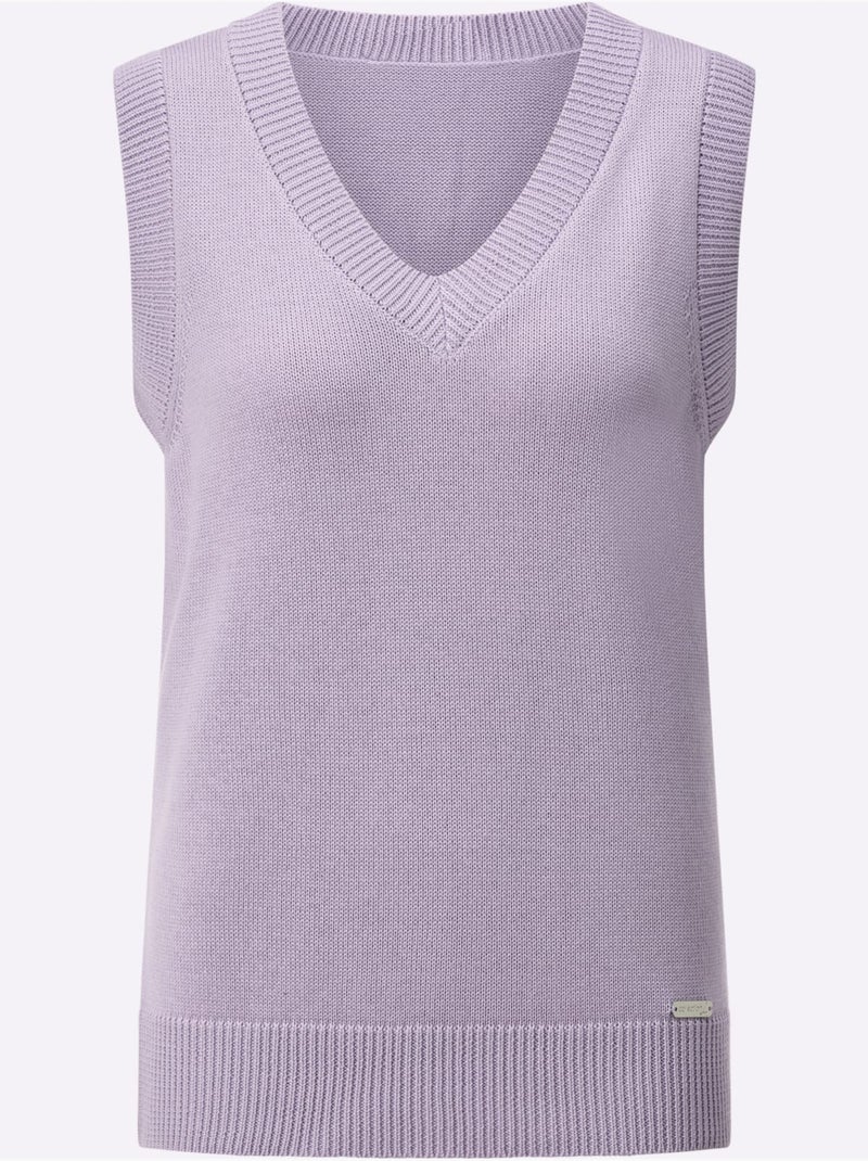 Débardeur en tricot avec col V et finitions côtelées - Taille standard - Witt Parme - Kiabi