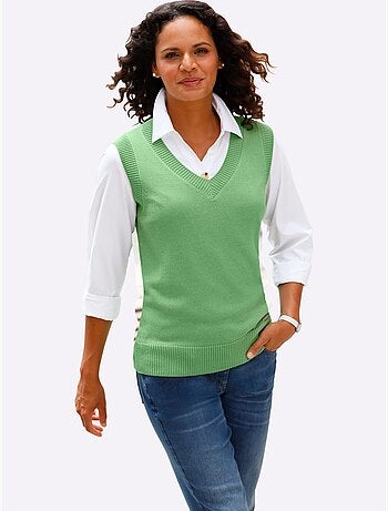Débardeur en tricot avec col V et finitions côtelées - Taille standard - Witt