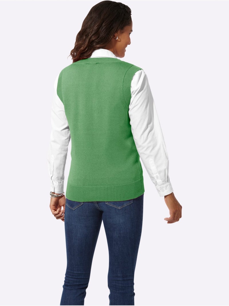 Débardeur en tricot avec col V et finitions côtelées - Taille standard - Witt Vert clair - Kiabi