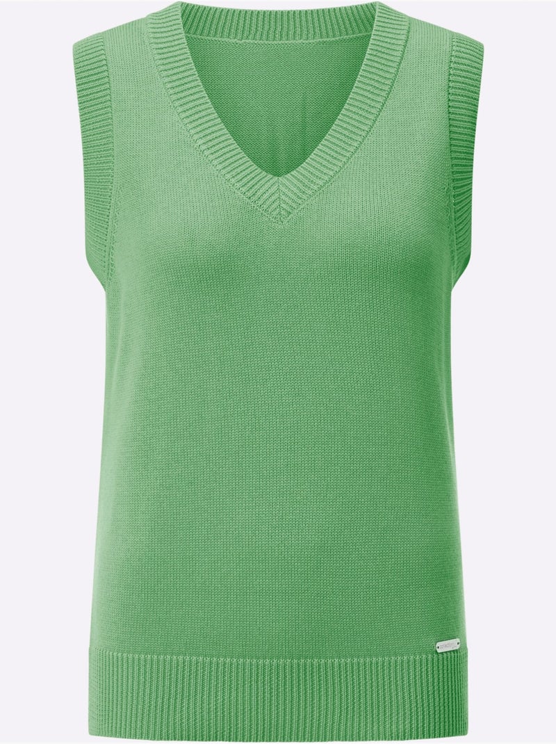 Débardeur en tricot avec col V et finitions côtelées - Taille standard - Witt Vert clair - Kiabi