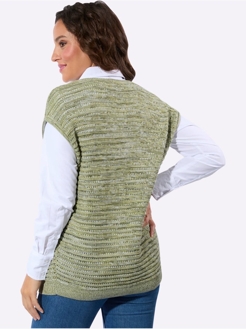 Débardeur en tricot avec col V et motif ajouré original - Taille standard - Witt Vert tilleul - Kiabi