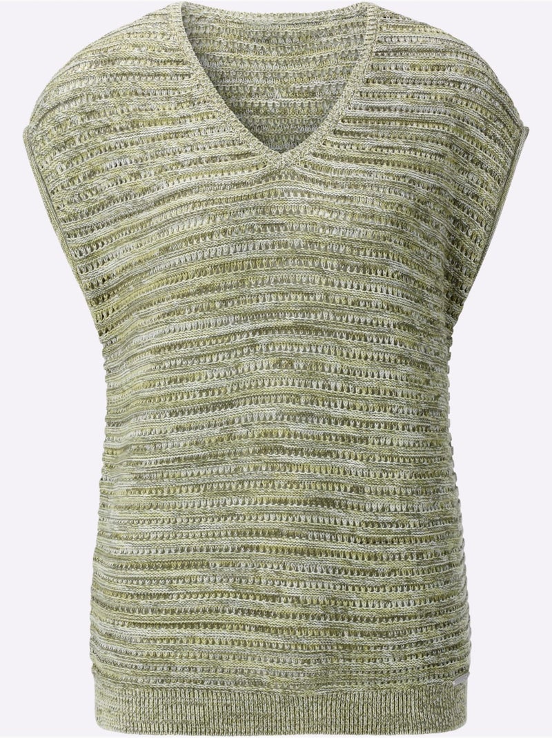 Débardeur en tricot avec col V et motif ajouré original - Taille standard - Witt Vert tilleul - Kiabi