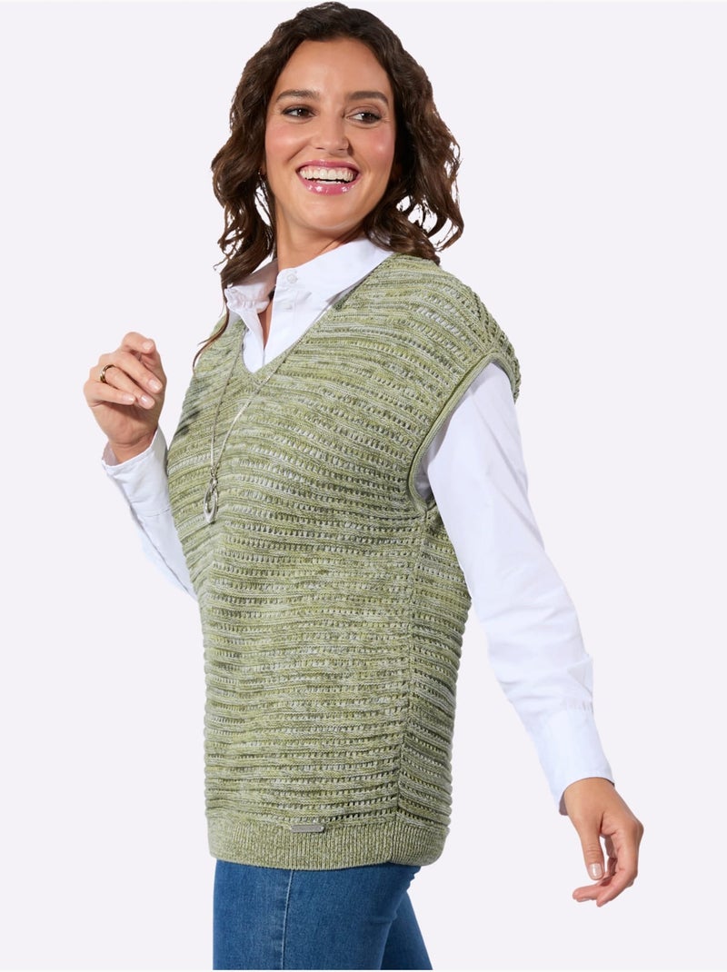 Débardeur en tricot avec col V et motif ajouré original - Taille standard - Witt Vert tilleul - Kiabi