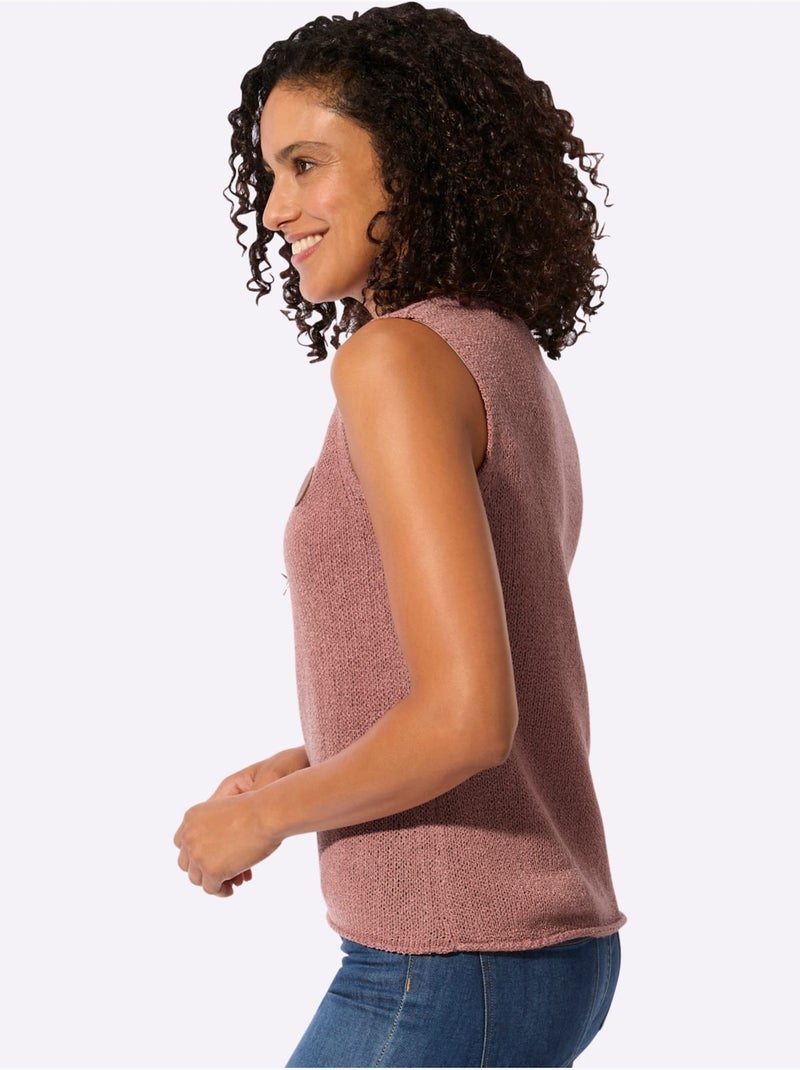 Débardeur En Tricot Bords Roulés - Taille Standard - Witt Bois de rose - Kiabi