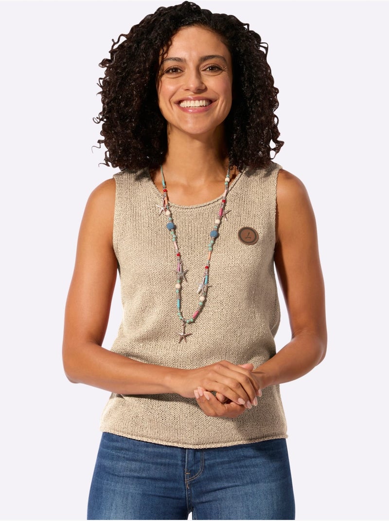 Débardeur En Tricot Bords Roulés - Taille Standard - Witt Sable - Kiabi