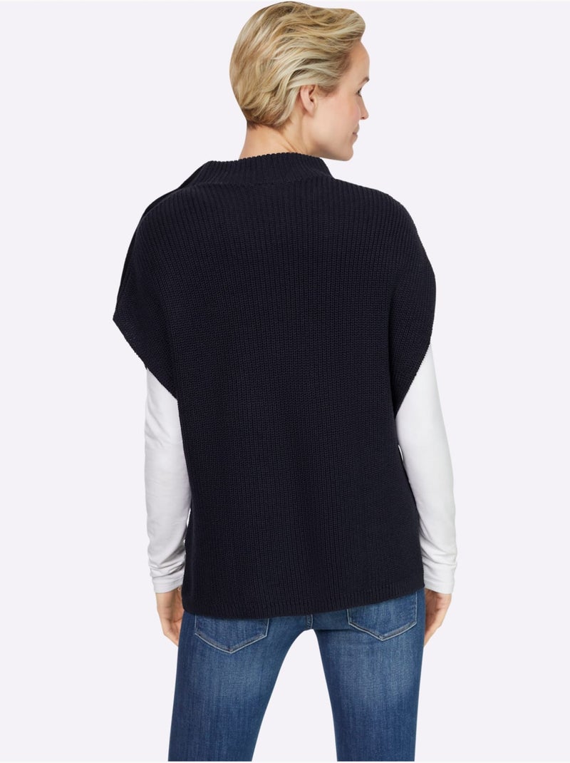 Débardeur En Tricot Col Montant - Taille Standard - Helline Bleu marine - Kiabi