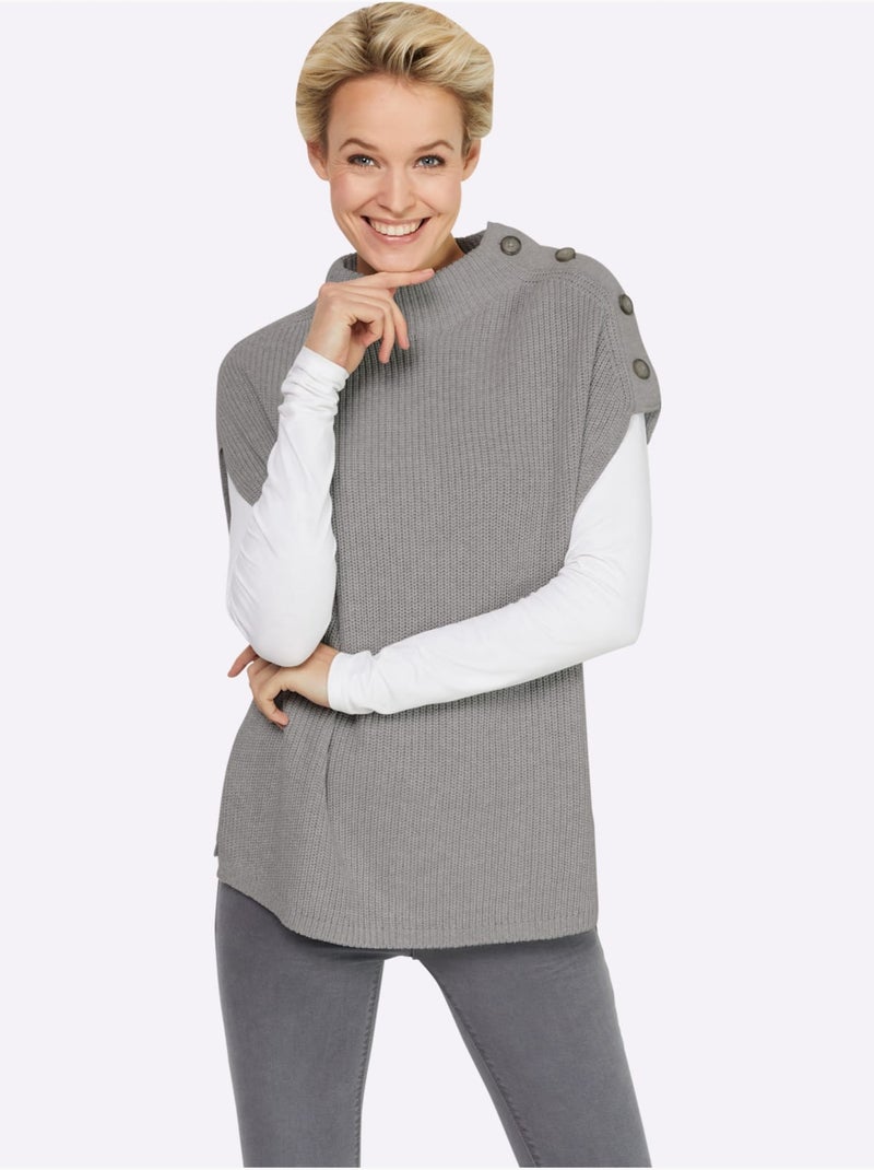 Débardeur en tricot col montant - taille standard - helline Gris chiné - Kiabi