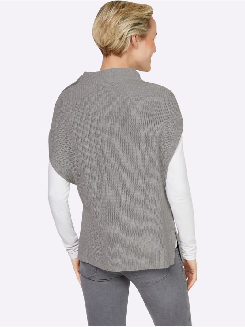 Débardeur en tricot col montant - taille standard - helline Gris chiné - Kiabi