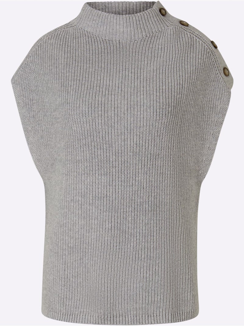 Débardeur en tricot col montant - taille standard - helline Gris chiné - Kiabi