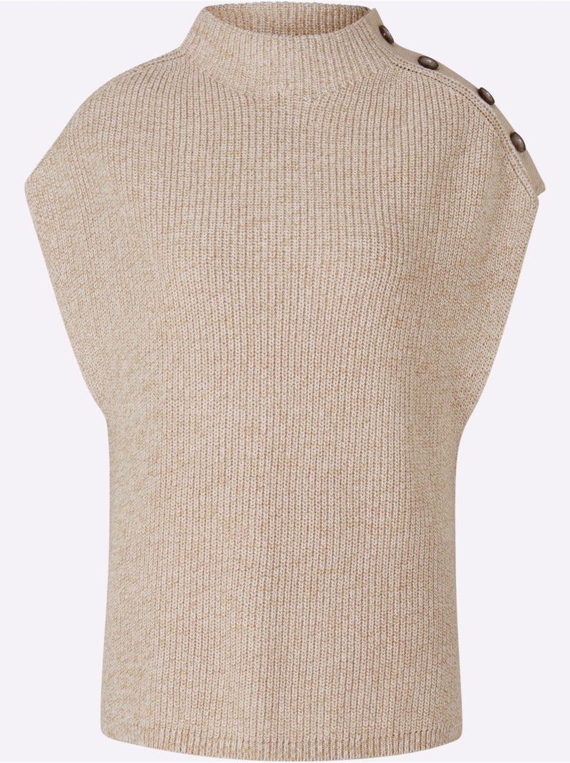 Débardeur en tricot côtelé avec col montant et fentes latérales - Taille standard - Helline Sable - Kiabi