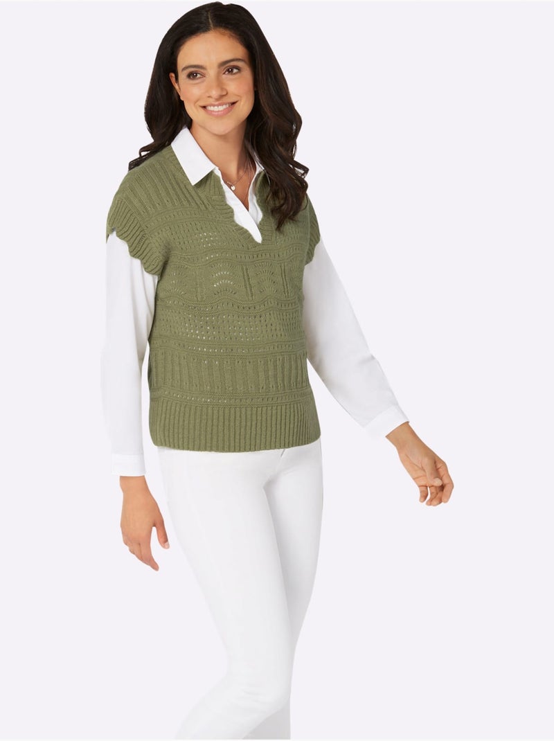 Débardeur En Tricot Doux Et Chaud - Taille Standard - Witt Bleu Vert Gris - Kiabi