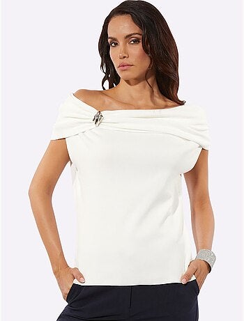 Débardeur En Tricot Encolure Carmen Féminine - Taille Standard - Helline