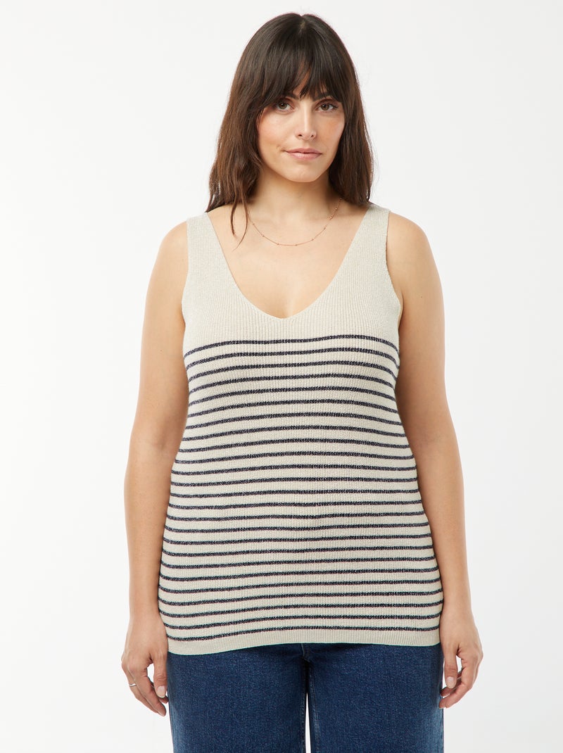 Débardeur en tricot pailleté avec motif rayé BEIGE - Kiabi