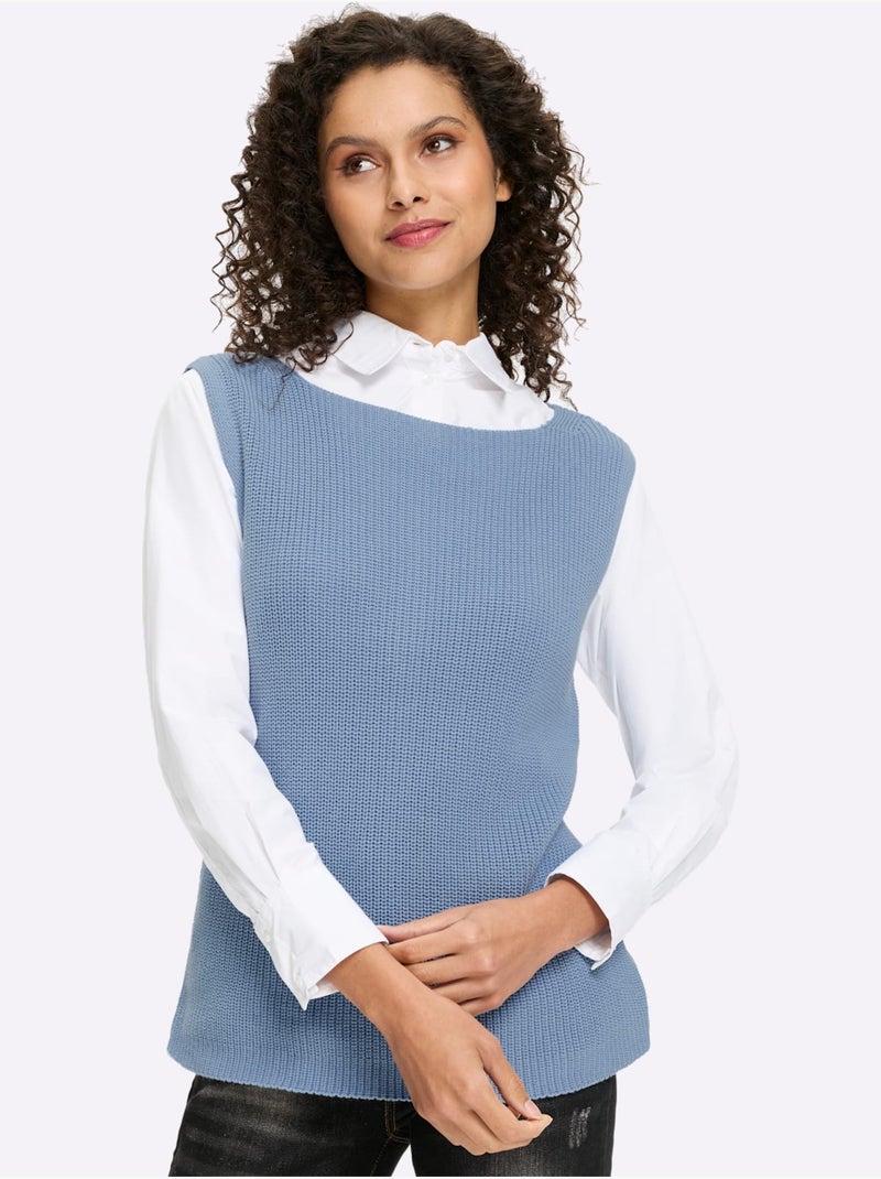 Débardeur En Tricot Patte De Boutonnage Au Dos - Taille Standard - helline Bleu - Kiabi