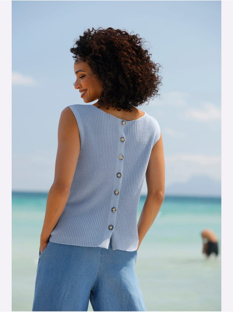 Débardeur En Tricot Patte De Boutonnage Au Dos - Taille Standard - helline Bleu - Kiabi