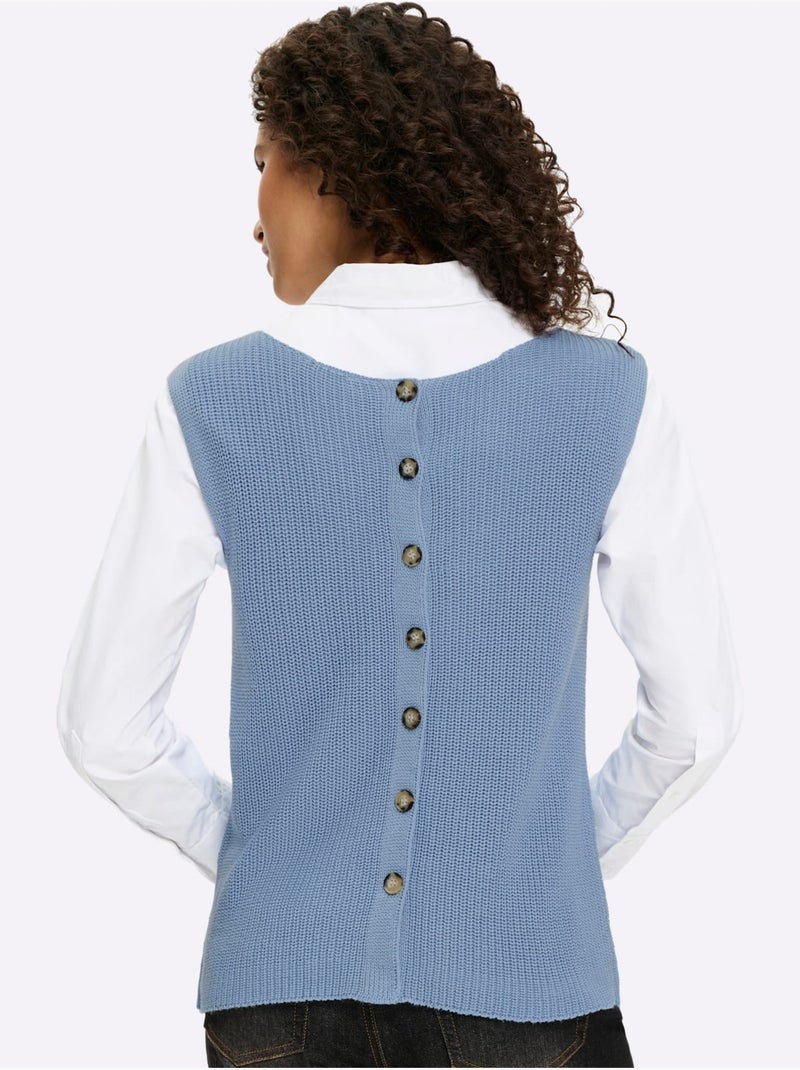 Débardeur En Tricot Patte De Boutonnage Au Dos - Taille Standard - helline Bleu - Kiabi