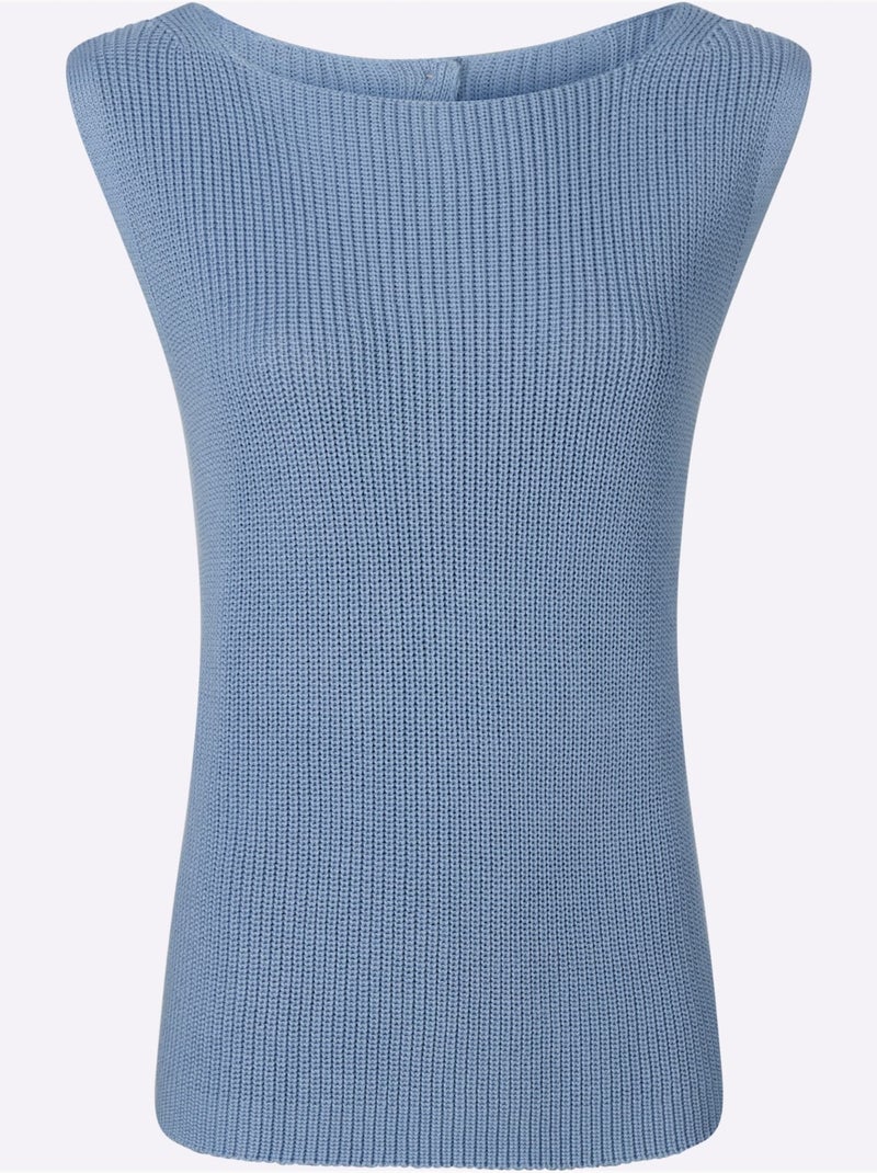 Débardeur En Tricot Patte De Boutonnage Au Dos - Taille Standard - helline Bleu - Kiabi