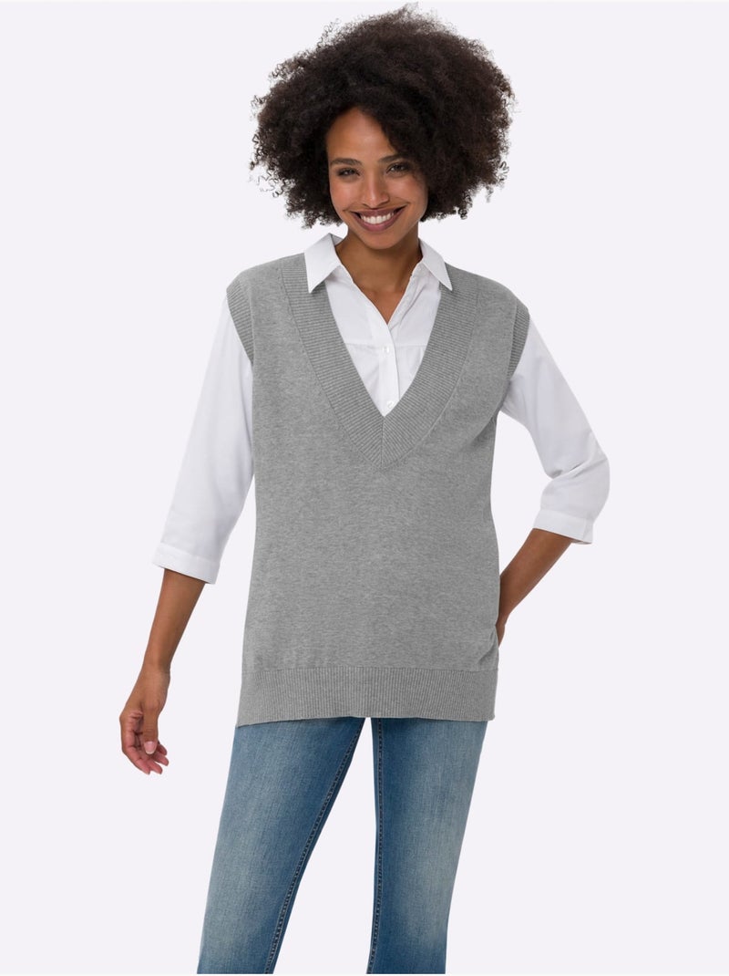 Débardeur En Tricot Pur Coton - Taille Standard - Helline Gris chiné - Kiabi