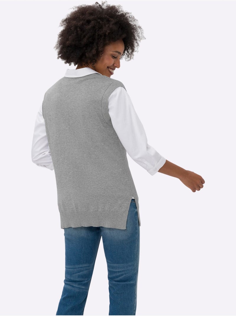 Débardeur En Tricot Pur Coton - Taille Standard - Helline Gris chiné - Kiabi