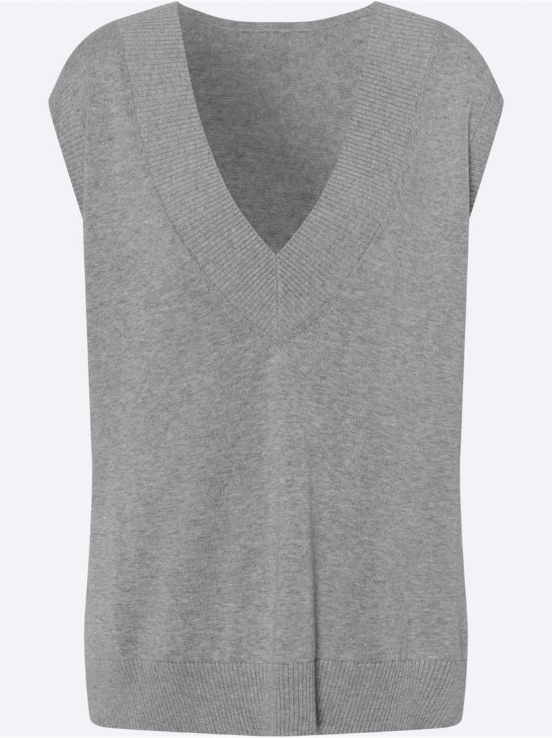 Débardeur En Tricot Pur Coton - Taille Standard - Helline Gris chiné - Kiabi